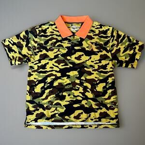Morgan Wallen Polo Shirt Mens Large Camo Orange Collar Embroidered Logo Cotton